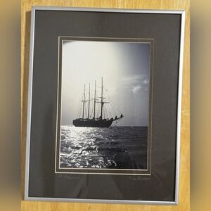 Signed Tall Ship Nautical Photo By Celia Roberts - Framed Black & White Maritime